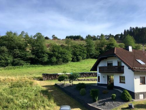 uma casa num campo com um quintal em Ferienwohnung am Nürburgring/Wintersport Arft em Acht