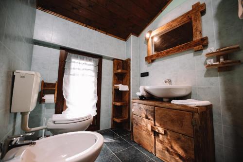 La salle de bains est pourvue de toilettes blanches et d'un lavabo. dans l'établissement Agriturismo la Bicocca, à Sermide