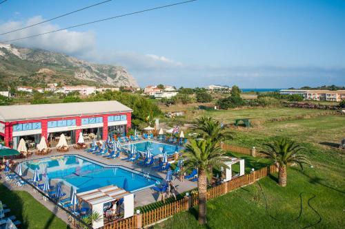 an overhead view of a resort with a swimming pool at COSTAS HOTEL in Zakynthos