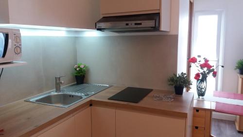 une cuisine avec un évier et un plan de travail dans l'établissement Paris 8 ème Appartement 2 pièces Métro Miromesnil, à Paris