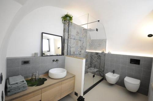 een badkamer met een wastafel, een toilet en een douche bij HOLLIDAY CHARMING HOME in Trento