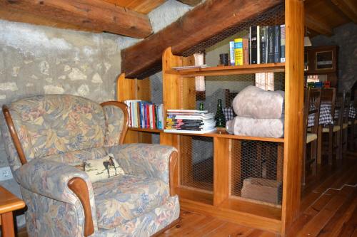a living room with a chair and a book shelf at Cal Gabriel in Tuixen