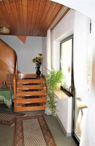 a room with a staircase with a plant on it at Landgasthaus Rothbrust in Burgbrohl
