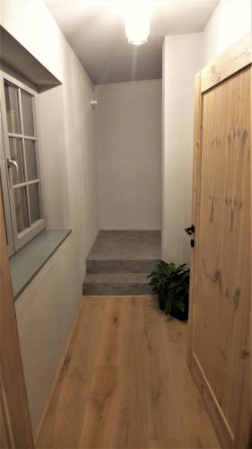 an empty room with a hallway with a door at Ořechový dvůr in Velké Nepodřice