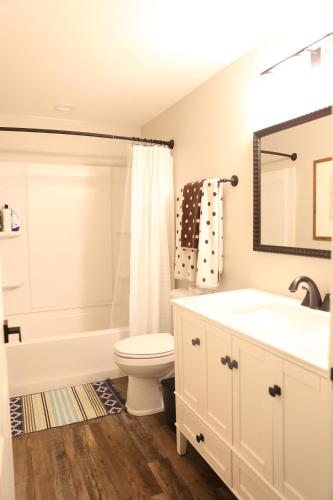 a bathroom with a toilet and a sink at Canyon Pines Retreat in Thayne