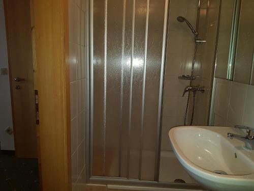 a bathroom with a shower and a sink at Der Perweinhof in Donnersbachwald