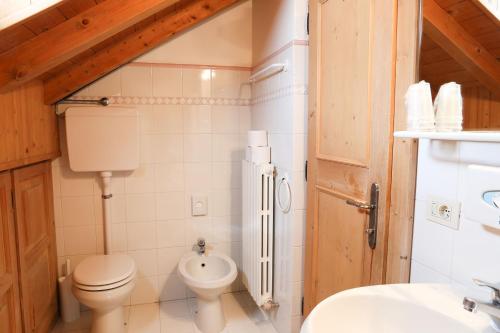 a bathroom with a toilet and a sink at Baita Luleta in Livigno