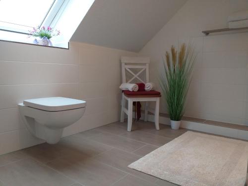 ein Bad mit einem WC und einem Fenster in der Unterkunft Wohlfühlquartier Louisenlust in Eutin