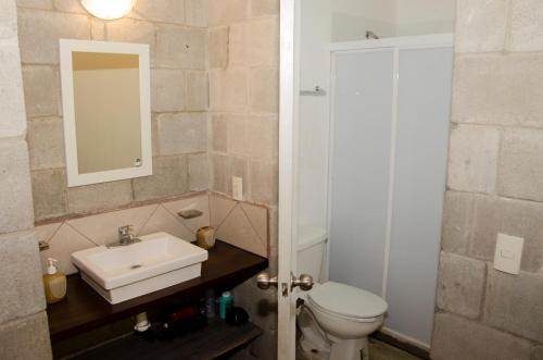 y baño con lavabo, aseo y espejo. en Bonito Departamento en el Centro de Guadalajara, en Guadalajara