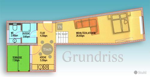 ein Grundriss eines kleinen Hauses mit in der Unterkunft Altstadt Ferienwohnung in Erfurt