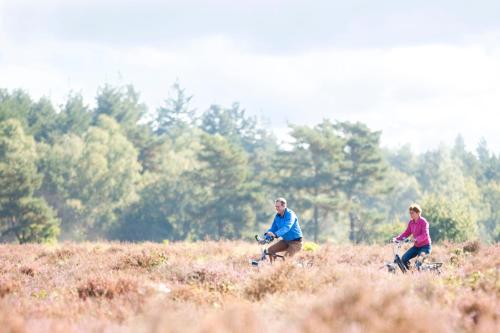 a man and a woman riding bikes in a field at Hof van Putten in Putten