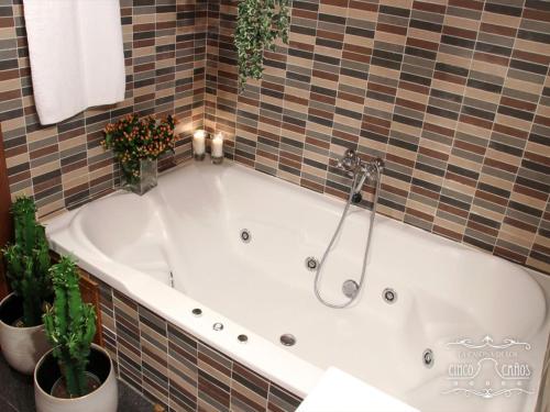 a bath tub with two plants in a bathroom at La Casona de los Cinco Caños in Coca