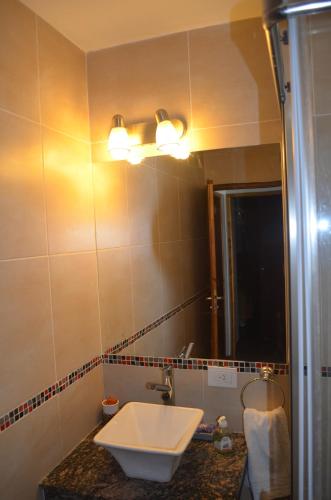 uma casa de banho com um lavatório e um espelho em Altos Del Molino em Trevelin