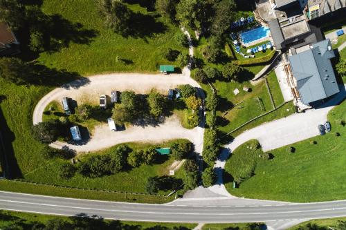an overhead view of a house on a road at Hotel Krimmlerfälle in Krimml