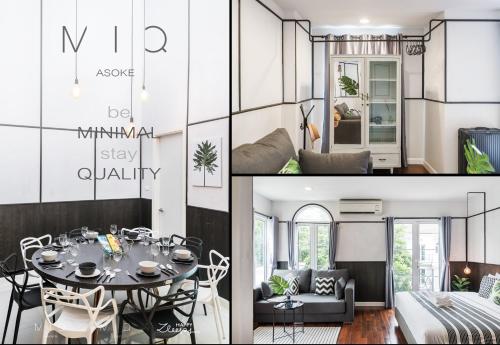 a living room and a dining room with a table at MIQ Asoke808 Villa - Asoke BTS - garden pool - 16 Pax in Bangkok