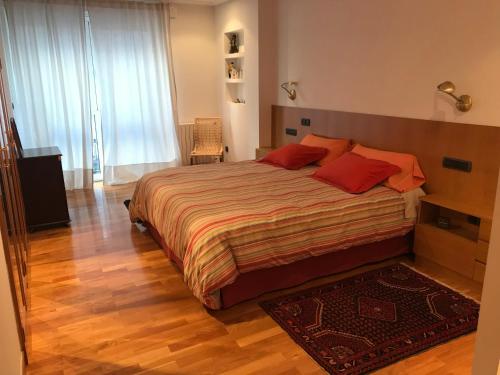 オウレンセにあるTerevaOurenseのベッドルーム1室(大型ベッド1台、赤い枕付)