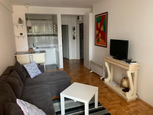 a living room with a couch and a table at Trident Apartments in Niš