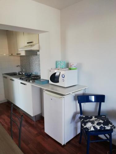 a small kitchen with a sink and a microwave at Blue Apartment in Pescara