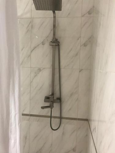 a shower with a shower head in a bathroom at Дом in Kyiv