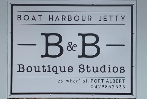 a sign that readsoit harbourg identity boutique studios at Boat Harbour Jetty B&B in Port Albert