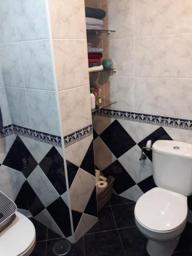 uma casa de banho com um WC e um chuveiro em Habitacion simple con espacios comunes em Antequera