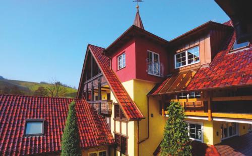 a group of buildings with red roofs at Hotel Rebstock Durbach in Durbach