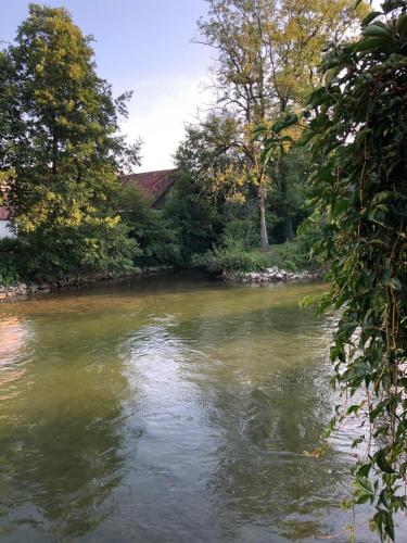a river with trees on the side of it at Ferienwohnung Amperblick Fürstenfeldbruck in Fürstenfeldbruck