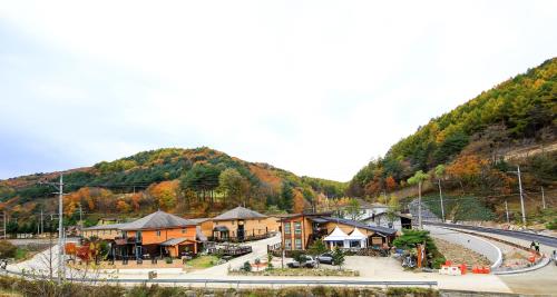 a train station in the middle of a mountain at Daegwanryeong Egg Guesthouse in Pyeongchang