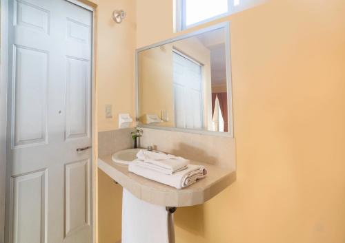 een badkamer met een wastafel en een spiegel bij Hotel del Rio in Orizaba