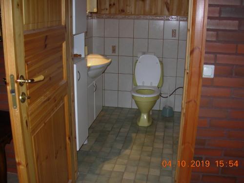a bathroom with a toilet and a sink at Rinne in Rymättylä