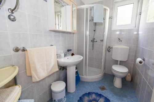 a bathroom with a sink and a toilet and a shower at Apartment Karla in Bribir