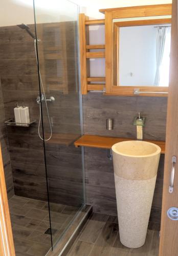 a bathroom with a shower and a sink at Fare noanoa in Mariuti