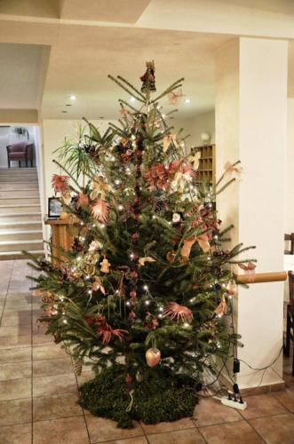 a christmas tree sitting in a room at Elatou in Áno Khóra