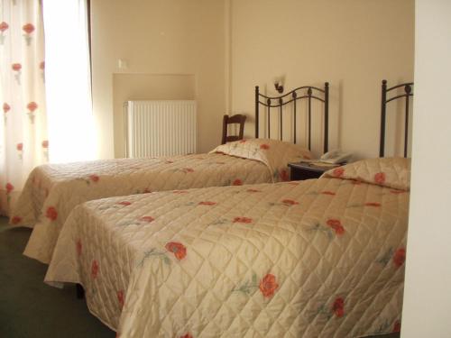 a bedroom with two beds and a window at Elatou in Áno Khóra