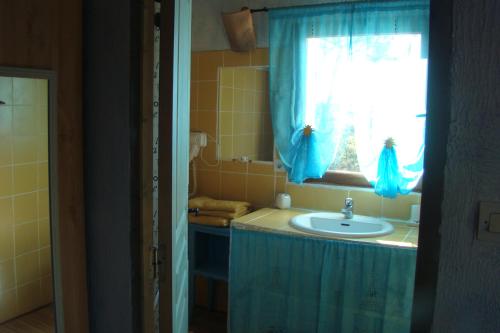La salle de bains est pourvue d'un lavabo et d'une fenêtre. dans l'établissement l'Orée du Bois, à Saint-Maximin-la-Sainte-Baume