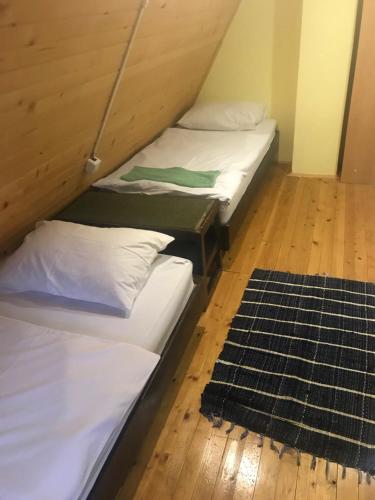 a room with two beds and a rug at Apartments Vanja in Jahorina