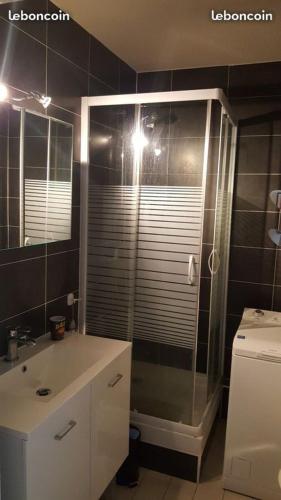 une salle de bain avec une douche, un lavabo et des toilettes dans l'établissement JOSEPHINE, à Arcachon