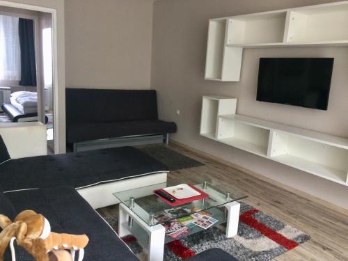 a living room with a couch and a tv at Home in Zalaegerszeg