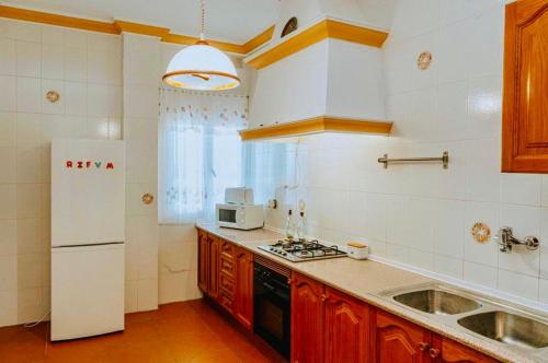 a kitchen with a white refrigerator and a sink at Villa El Cerrillo in Málaga
