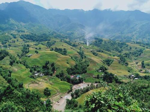 an aerial view of a valley in the mountains at SaPa Farmer House in Sa Pa