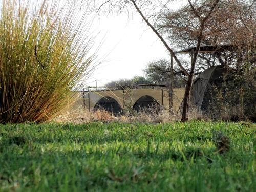 a bridge in the middle of a field of grass at Out Of Nature Country Lodge in Windhoek