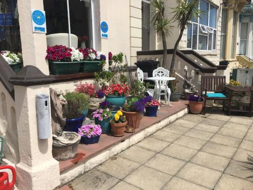 a bunch of potted plants sitting on a patio at Bella Vista Hotel in Weston-super-Mare