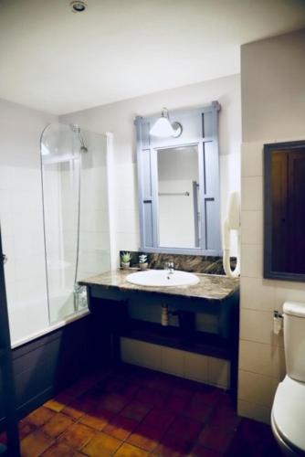 une salle de bain avec un lavabo et des toilettes dans l'établissement Premium 4 bed Ski-in & Out Apartment Arc 1950, à Arc 1950