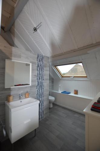 ein Bad mit einem Waschbecken und einem WC in der Unterkunft Les chambres de Marie'O in Brazey-en-Plaine