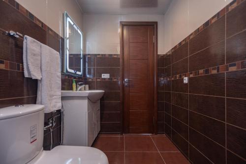 エレバンにあるApart-Hotel on Amiryan 4-6のトイレと洗面台付きのバスルーム