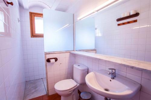 une salle de bains blanche avec toilettes et lavabo dans l'établissement El Paller del Molí de la Plana, à Riudaura