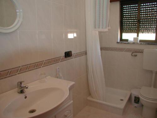 uma casa de banho com um lavatório, uma banheira e um WC. em Casa Caetano em Souto da Carpalhosa