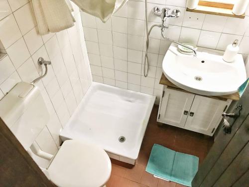 ein Badezimmer mit einem weißen WC und einem Waschbecken in der Unterkunft Peaceful Nature Cabin Jolly in Mozirje