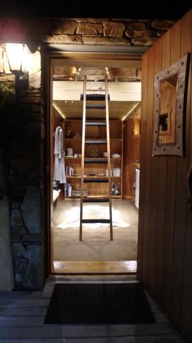 a door to a room with a ladder in it at Tree House Lodge Bed & Breakfast in Cheviot