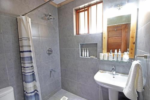 a bathroom with a sink and a shower at Olesamara Collection in Nanyuki